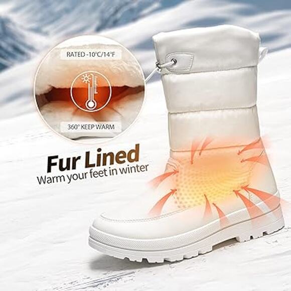 Hypocrute Womens SIze 9.5 White Nylon Mid Calf Faux Fur Lined Winter Snow Boots - Picture 2 of 7